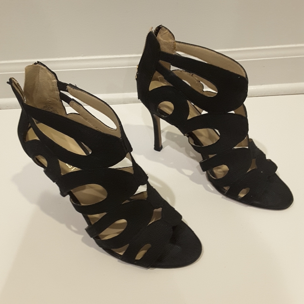 Nine West Flora Cutout Black Suede Heels Shoes Back Zipper Size 8